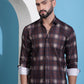 Coffee Brown Checked Cotton Casual Shirt for Men