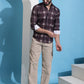 Coffee Brown Checked Cotton Casual Shirt for Men