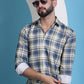 Cream Checked Cotton Casual Shirt for Men