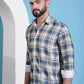 Cream Checked Cotton Casual Shirt for Men