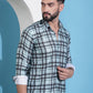 Green Checked Cotton Casual Shirt for Men