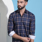 Navy Blue Checked Cotton Casual Shirt for Men