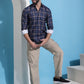 Navy Blue Checked Cotton Casual Shirt for Men