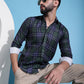 Olive Green Checked Cotton Casual Shirt for Men