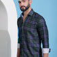 Olive Green Checked Cotton Casual Shirt for Men