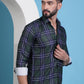 Olive Green Checked Cotton Casual Shirt for Men