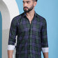Olive Green Checked Cotton Casual Shirt for Men