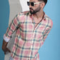 Peach Checked Cotton Casual Shirt for Men
