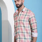 Peach Checked Cotton Casual Shirt for Men
