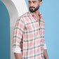Peach Checked Cotton Casual Shirt for Men