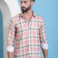 Peach Checked Cotton Casual Shirt for Men