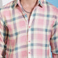 Peach Checked Cotton Casual Shirt for Men
