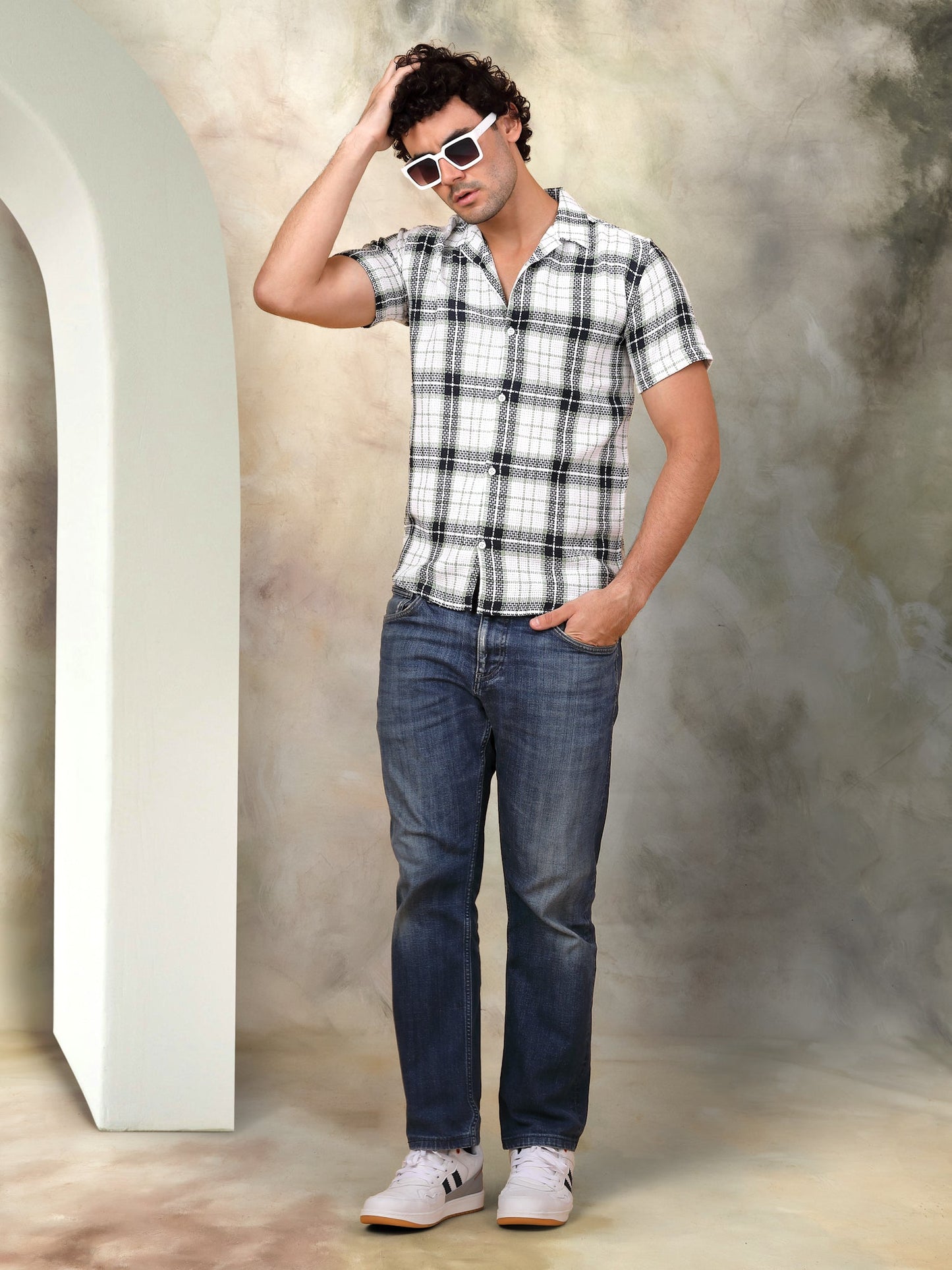 Checked Half Sleeve Cotton Shirt for Men