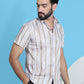 Striped Half Sleeve Cotton Lycra Shirt for Men