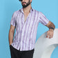 Striped Half Sleeve Cotton Lycra Shirt for Men
