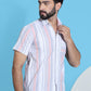 Striped Half Sleeve Cotton Lycra Shirt for Men