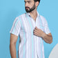 Striped Half Sleeve Cotton Lycra Shirt for Men