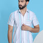 Striped Half Sleeve Cotton Lycra Shirt for Men