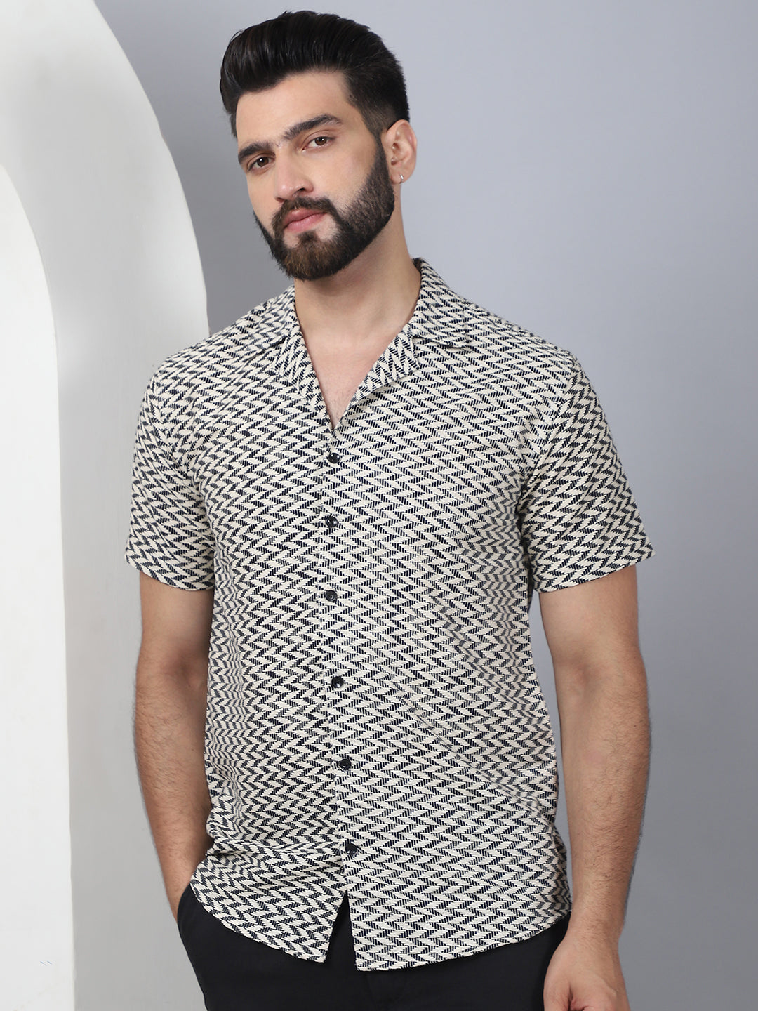 Self Design Cotton Casual Shirt for Men