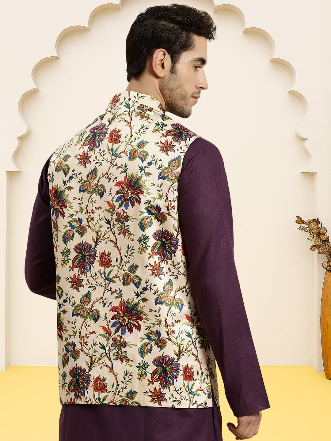 Silk Blend Ethnic Wear Nehru Jacket ( WaistCoat 3001Cream )