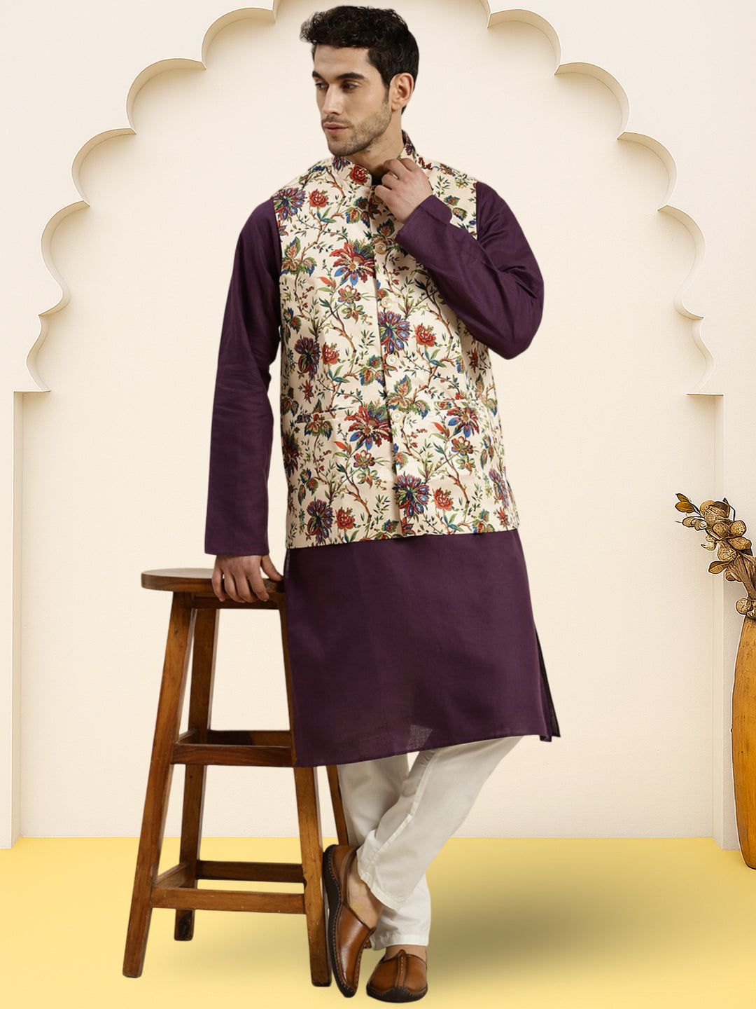 Silk Blend Ethnic Wear Nehru Jacket ( WaistCoat 3001Cream )
