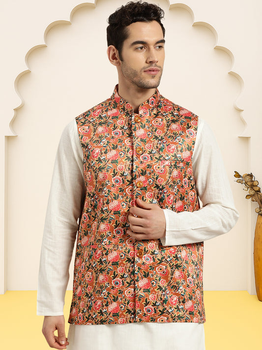 Silk Blend Ethnic Wear Nehru Jacket ( WaistCoat 3001Mustard )
