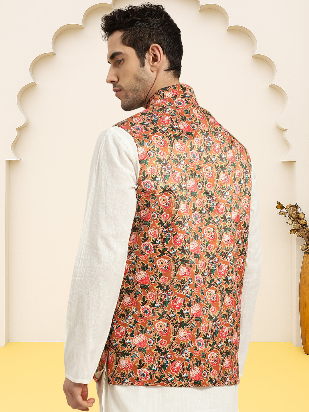 Silk Blend Ethnic Wear Nehru Jacket ( WaistCoat 3001Mustard )