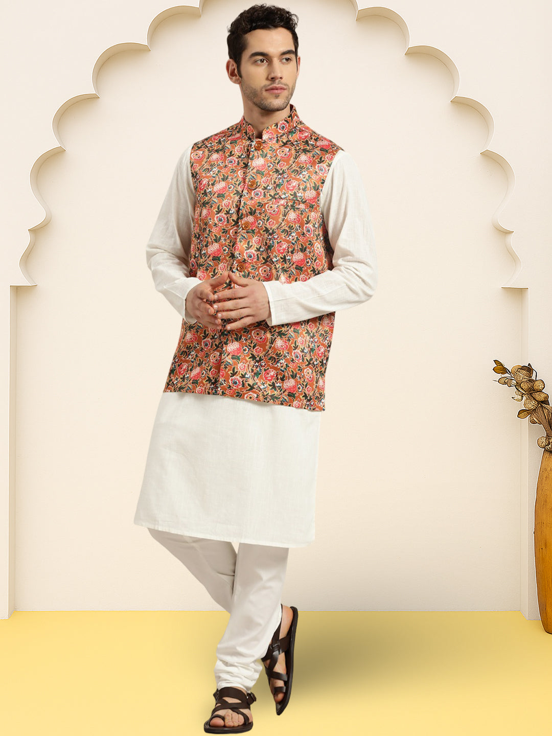 Silk Blend Ethnic Wear Nehru Jacket ( WaistCoat 3001Mustard )