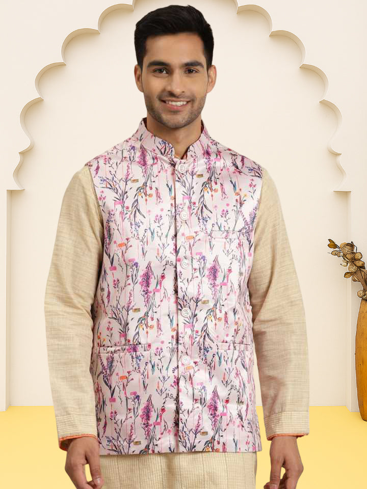 Silk Blend Ethnic Wear Nehru Jacket ( WaistCoat 3001Purple )