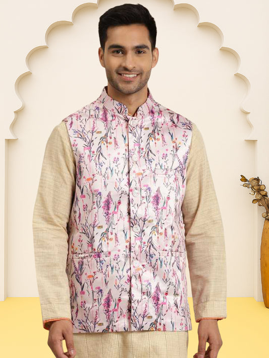 Silk Blend Ethnic Wear Nehru Jacket ( WaistCoat 3001Purple )