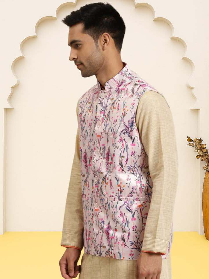 Silk Blend Ethnic Wear Nehru Jacket ( WaistCoat 3001Purple )