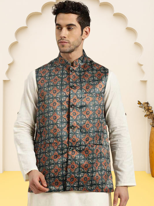 Silk Blend Ethnic Wear Nehru Jacket ( WaistCoat 3002Grey )