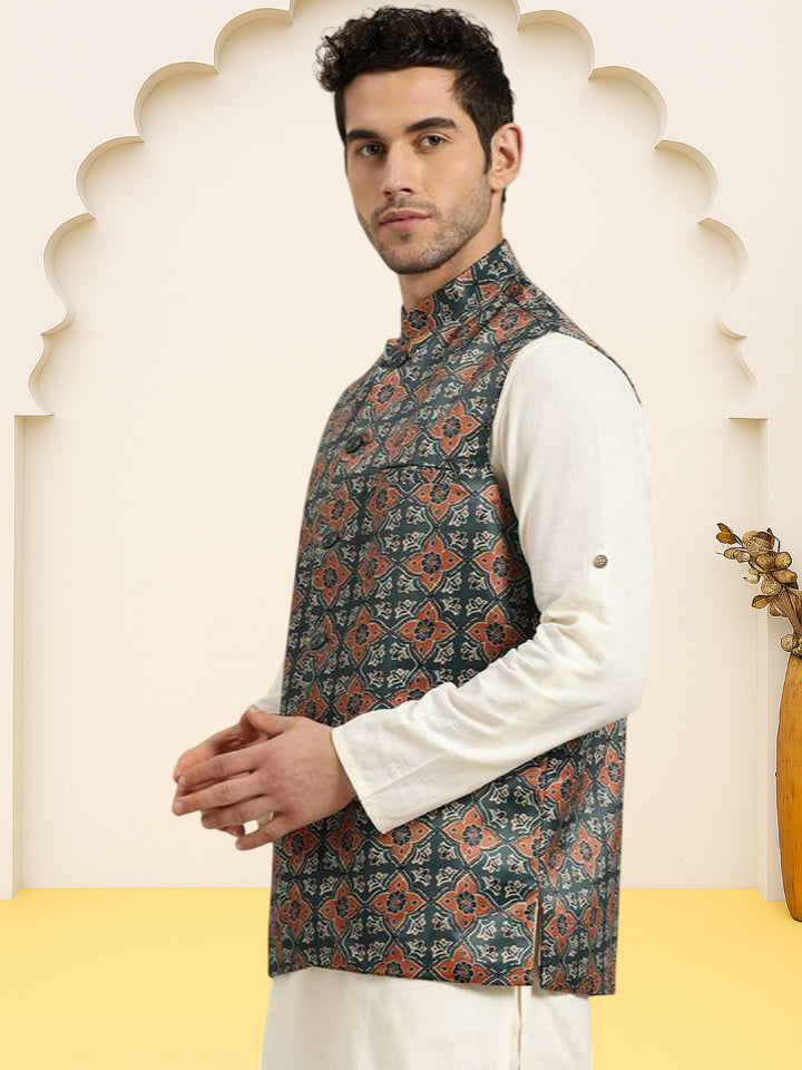 Silk Blend Ethnic Wear Nehru Jacket ( WaistCoat 3002Grey )