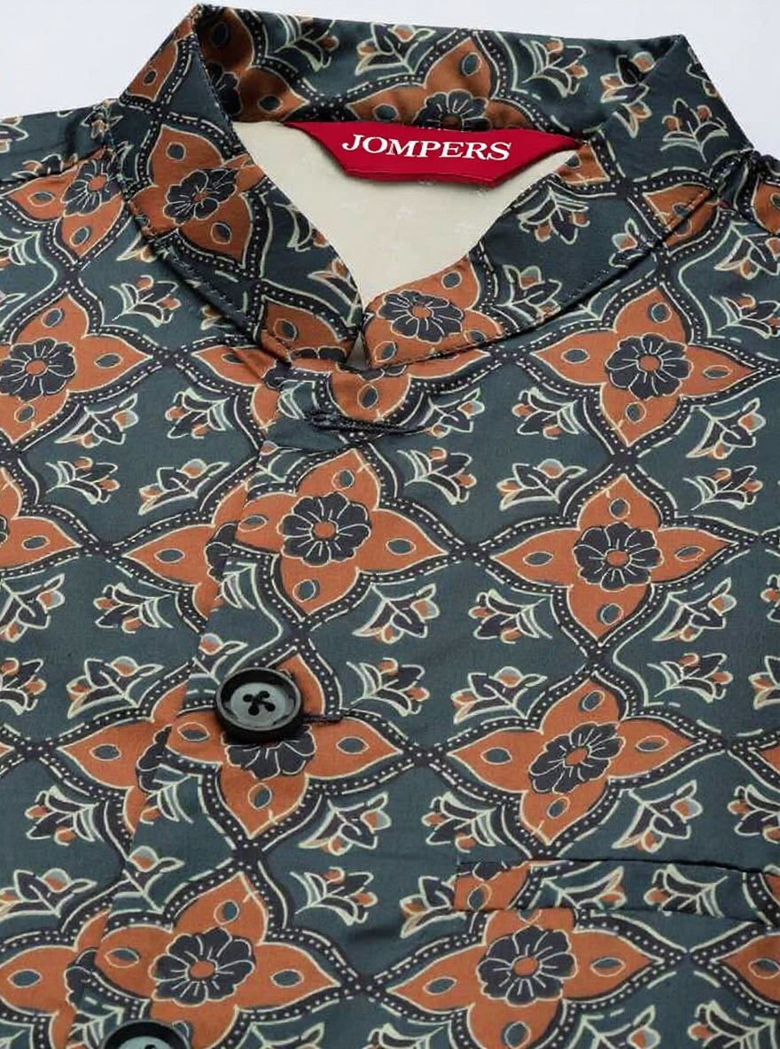 Silk Blend Ethnic Wear Nehru Jacket ( WaistCoat 3002Grey )