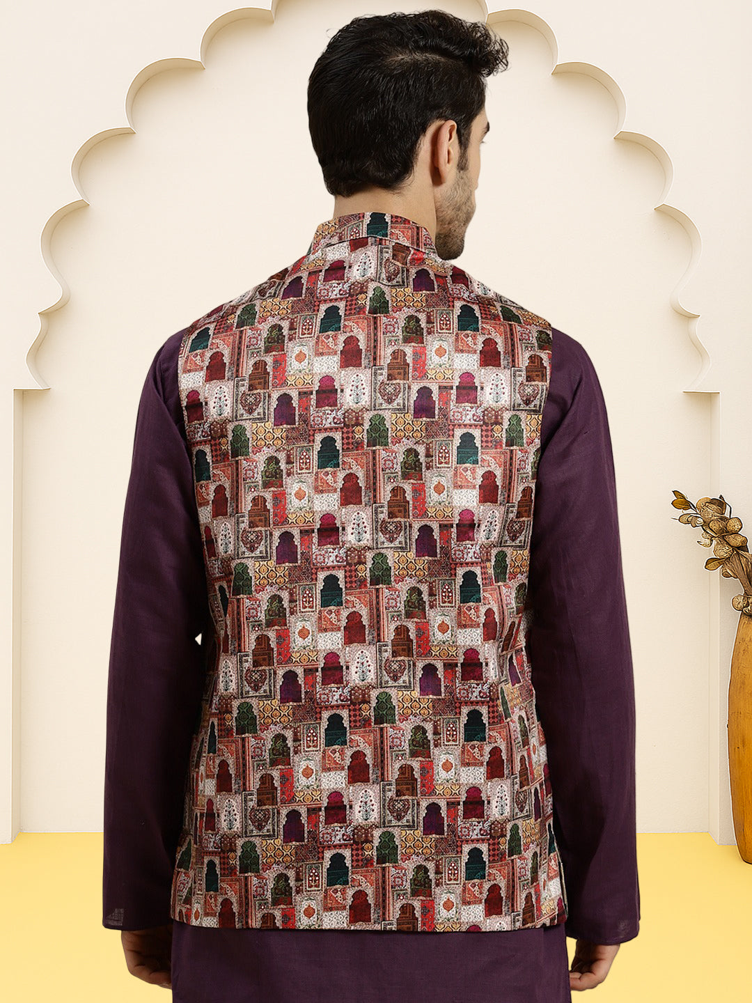 Silk Blend Ethnic Wear Nehru Jacket ( WaistCoat 3002Purple )