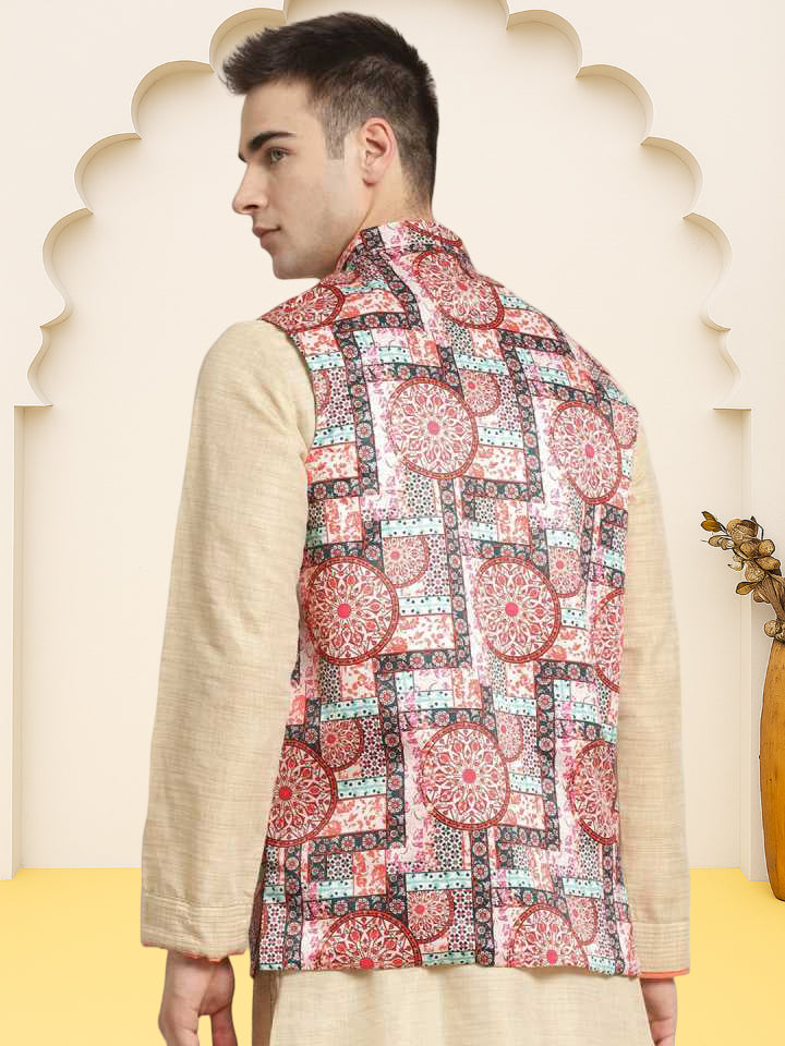 Silk Blend Ethnic Wear Nehru Jacket ( WaistCoat 3002Red )