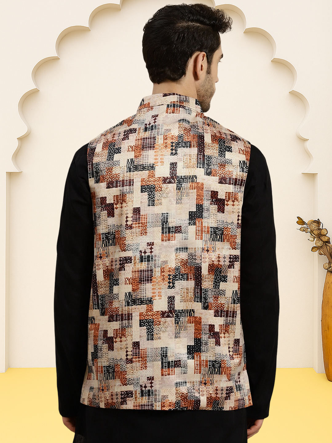 Silk Blend Ethnic Wear Nehru Jacket ( WaistCoat 3003Beige )