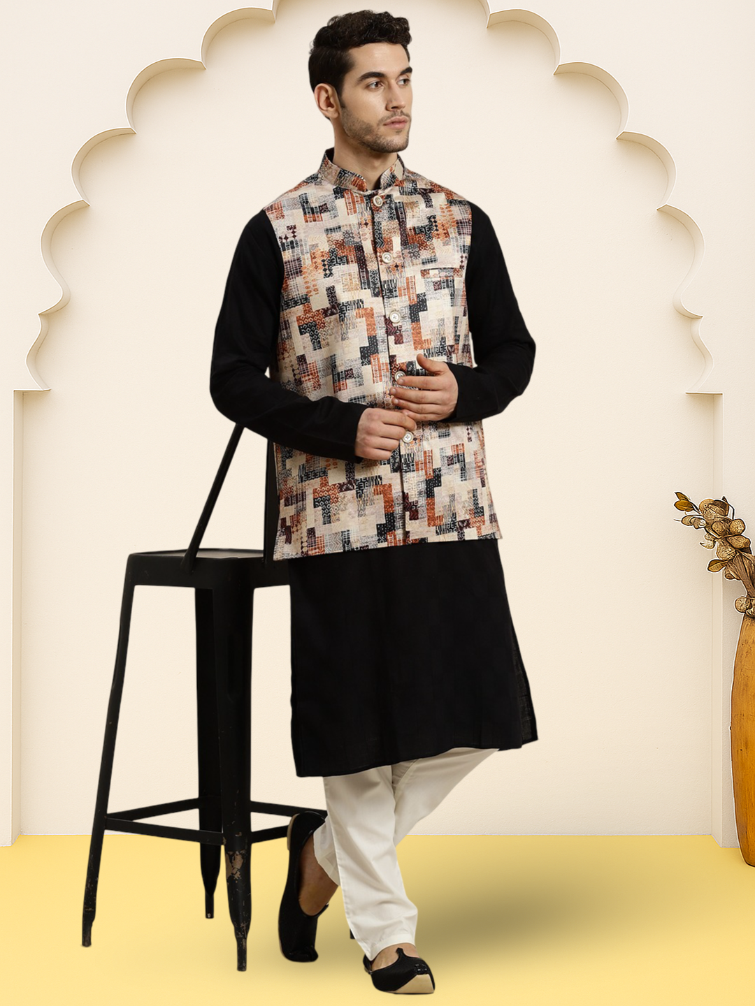Silk Blend Ethnic Wear Nehru Jacket ( WaistCoat 3003Beige )