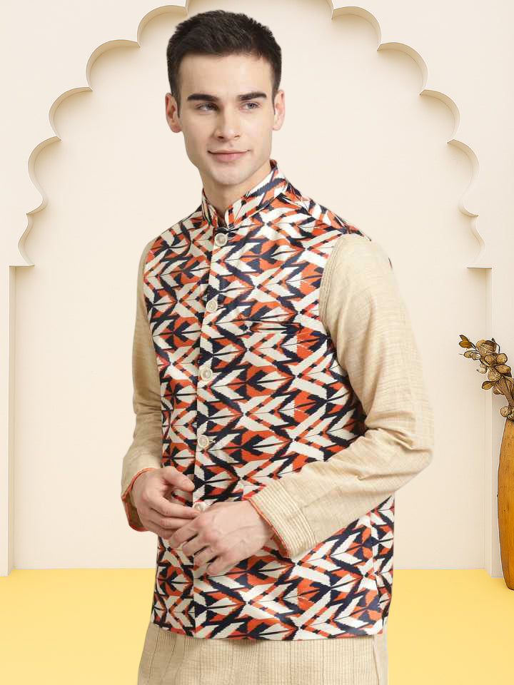 Silk Blend Ethnic Wear Nehru Jacket ( WaistCoat 3003Cream )