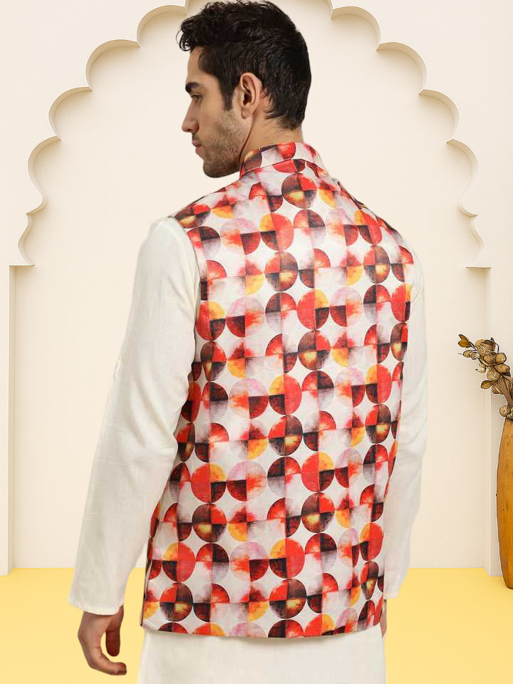 Silk Blend Ethnic Wear Nehru Jacket ( WaistCoat 3003Orange )