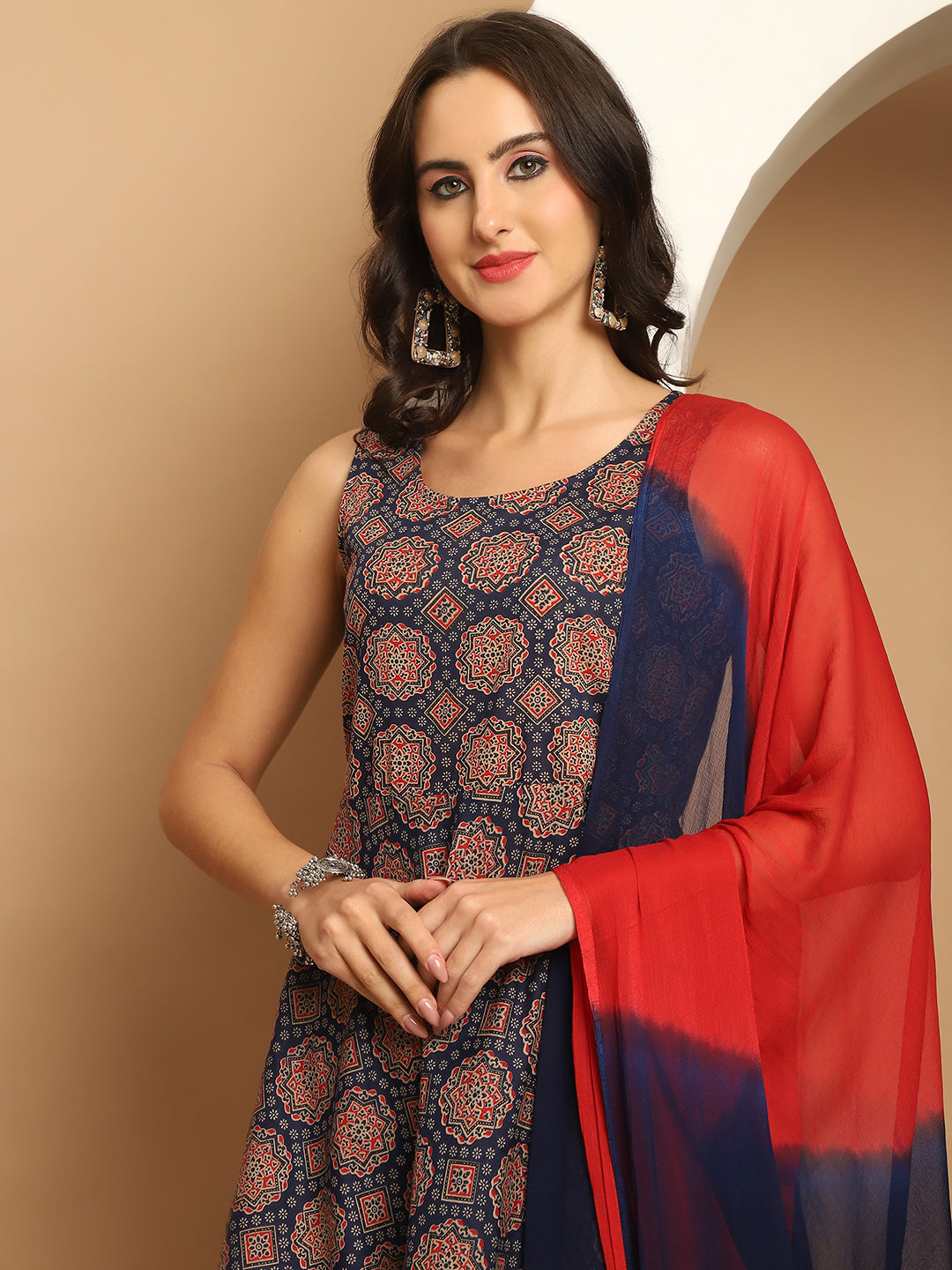 Printed flared kurta pallazos dupatta set