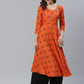 Jompers Women Orange & Black Floral Printed A-Line Kurta ( JOK 1357 Orange )