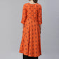 Jompers Women Orange & Black Floral Printed A-Line Kurta ( JOK 1357 Orange )