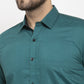 Jainish Teal Blue Formal Shirt with black detailing ( SF 411Teal )