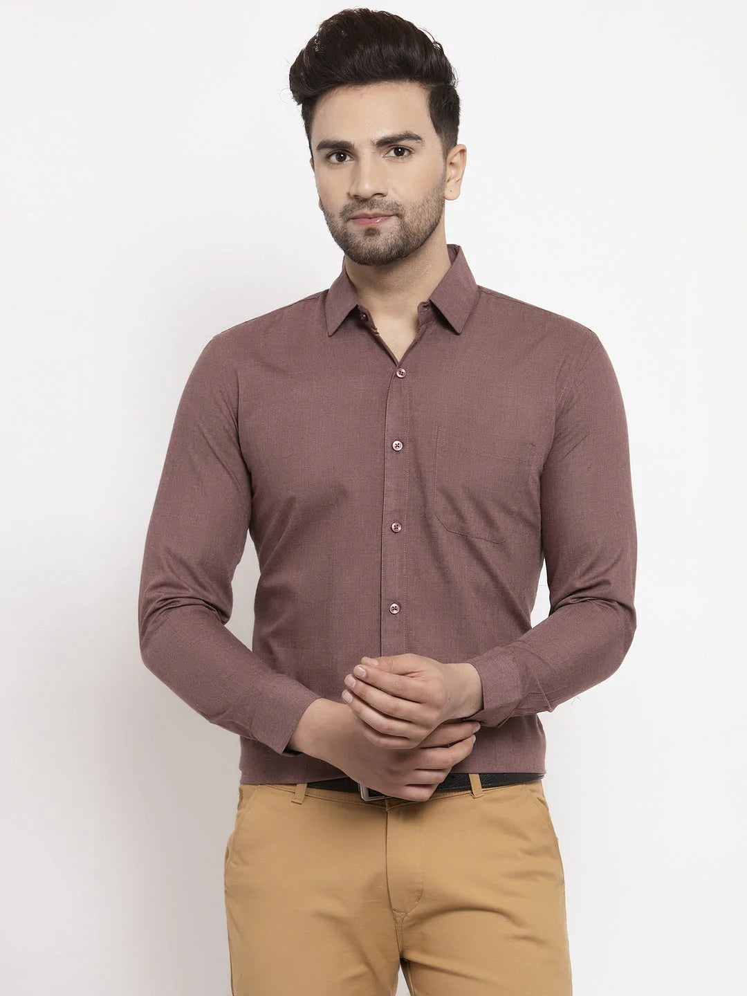 Jainish Men's Cotton Solid Brown Formal Shirt's ( SF 361Brown )