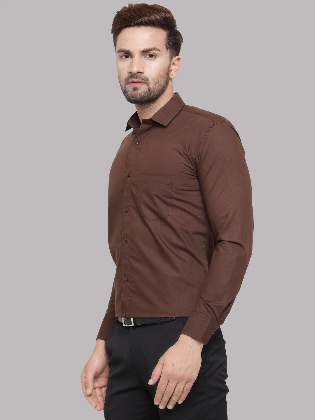 Jainish Men's Cotton Solid Coffee Formal Shirt's ( SF 361Coffee )