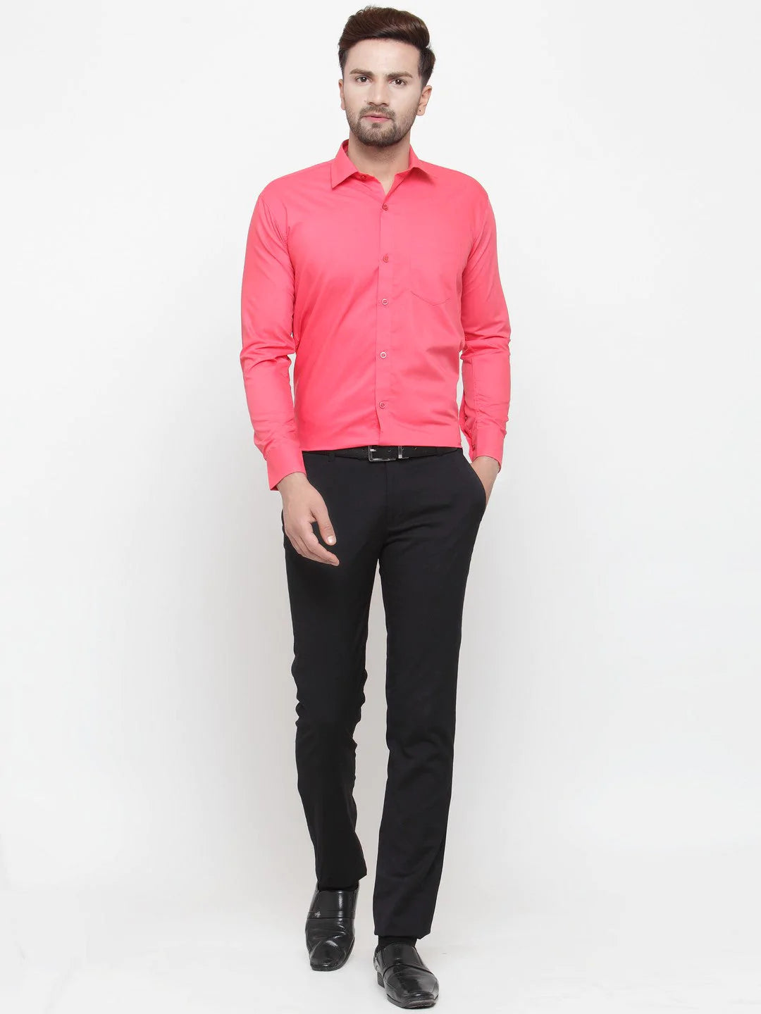 Jainish Men's Cotton Solid Coral Red Formal Shirt's ( SF 361Coral )