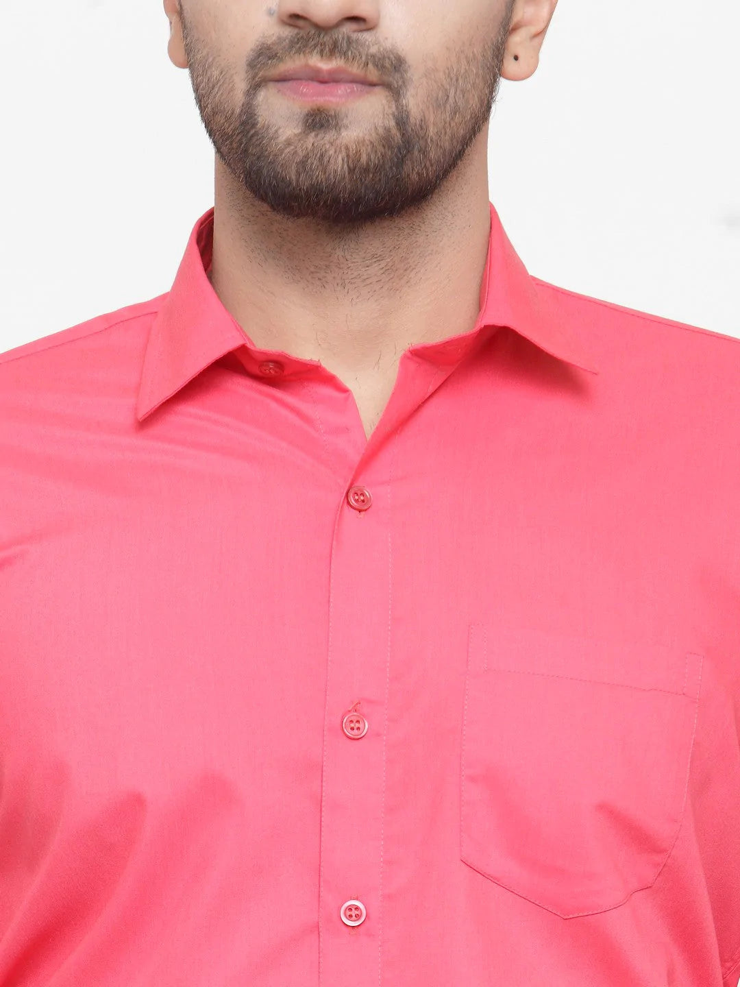 Jainish Men's Cotton Solid Coral Red Formal Shirt's ( SF 361Coral )