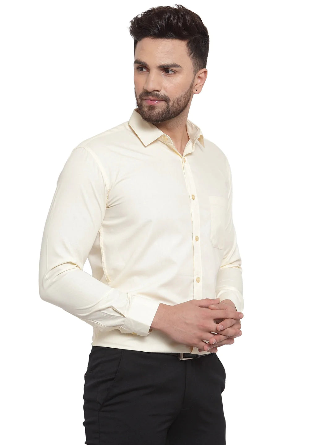 Jainish Men's Cotton Solid Cream Formal Shirt's ( SF 361Cream )