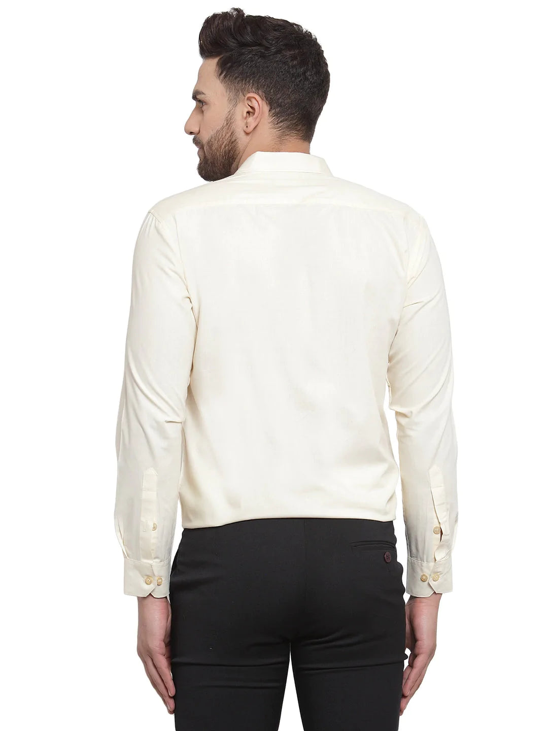 Jainish Men's Cotton Solid Cream Formal Shirt's ( SF 361Cream )